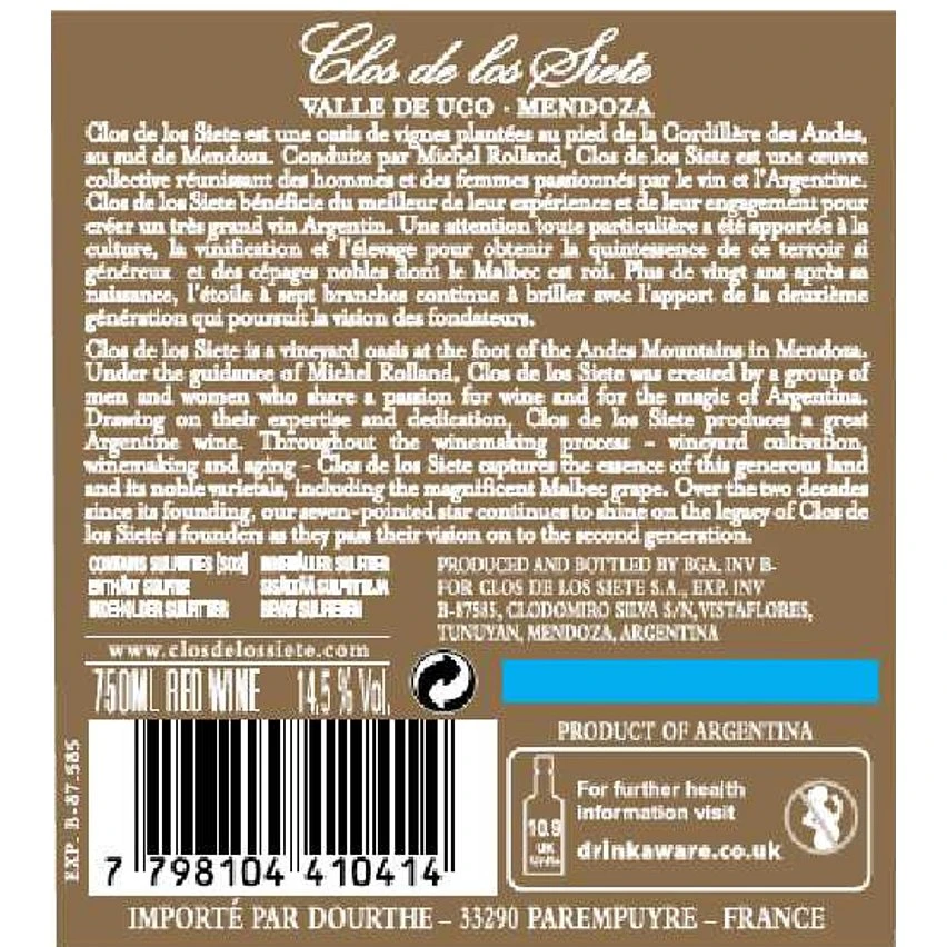 Clos de Los Siete, 2019 - Mendoza, Argentine - Rouge - 75 cl Remise 👍 Clos de Los Siete, 2019 - Mendoza, Argentine - Rouge - 75 cl 🔔 -VINS ROUGES Boutique 7798104410414 2